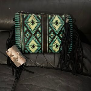 Montana West Green and Black Geometric Clutch